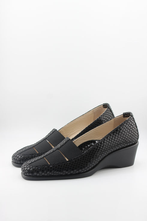DFC Relax Textured Slip-On Comfort Wedge Loafer with Elastic Panels